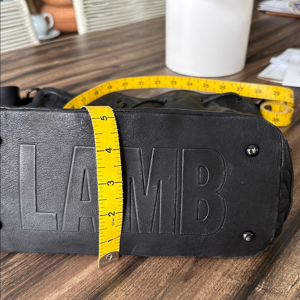 L.A.M.B. Black Leather Bucket Backpack - Picture 12 of 14